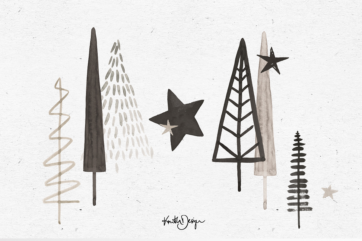 WATERCOLOR XMAS TREE BUNDLE, an Illustration by KruthDesign (Photo 6 of 9)