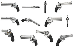 Revolver Firearm Gun Chrome Set