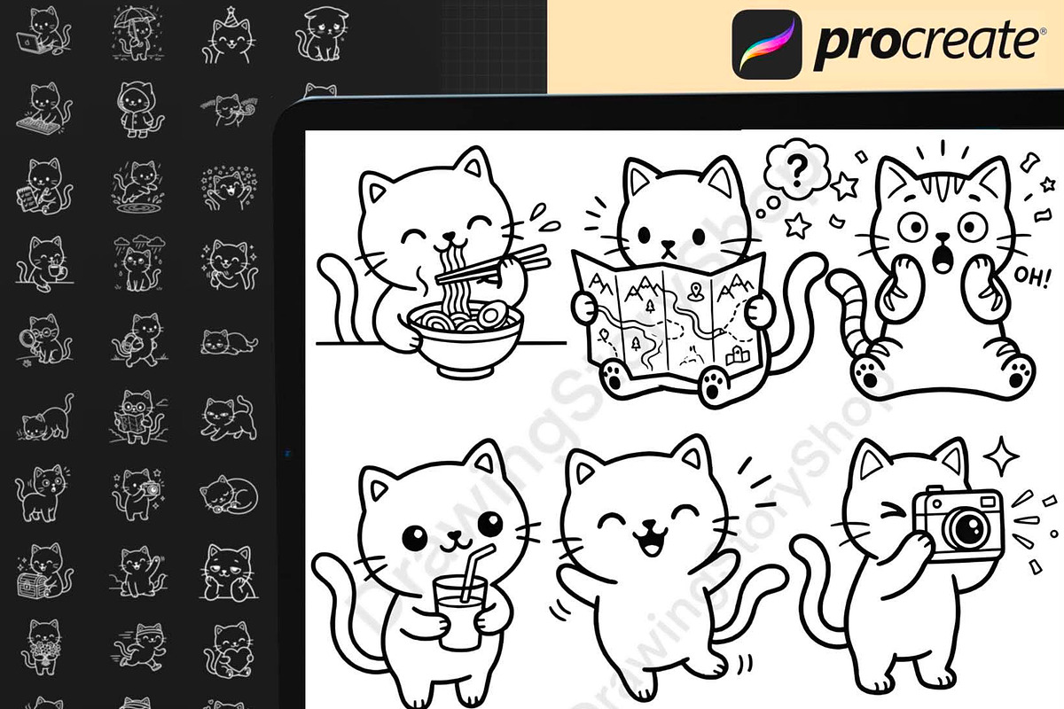 160 Procreate Kawaii Cat Stamps, a Brush Add-On by DrawingStoryShop (Photo 3 of 6)