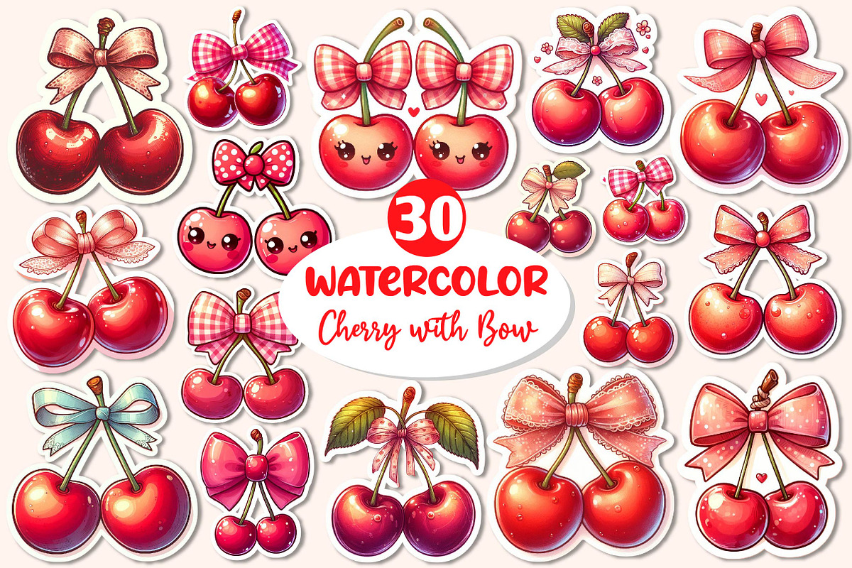 Kawaii Cherry with Bow Sticker PNG, an Illustration by Dream Creation (Photo 1 of 6)
