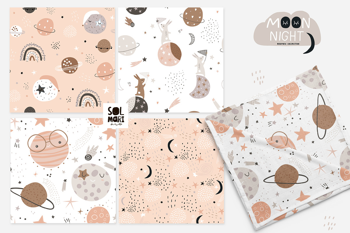 MOON night graphic collection, a Pattern Graphic by solmariart (Photo 3 of 8)