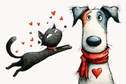 Valentine cat and dog clipart bundle, an Illustration by Designworld (Thumbnail 5 of 10)
