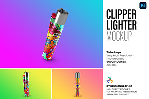 Clipper Lighter Mockup - 7 views, a Merchandise Mockup by Illusiongraphic