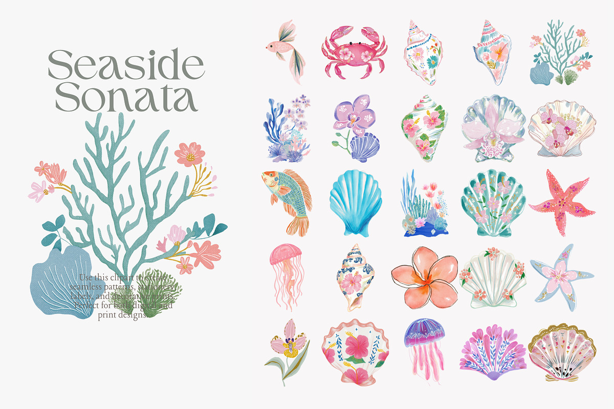 coastal watercolor clipart bundle, a Decorative Illustration by Patishop Art (Photo 9 of 11)