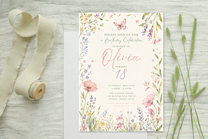 Wildflower Floral Birthday Invite, an Invitation Template by heynomi