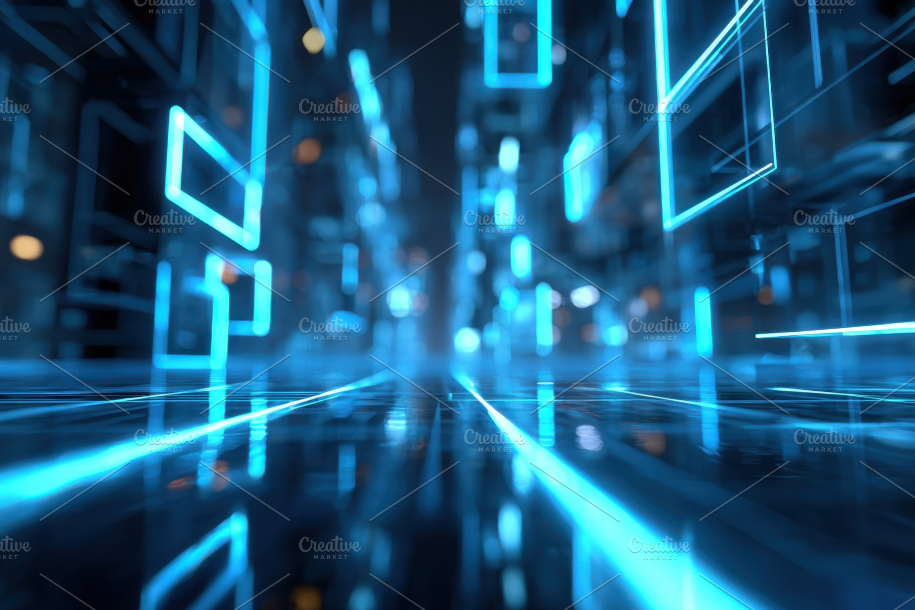 Futuristic digital landscape with glowing blue lines, an Abstract Photo by AlyaAnd