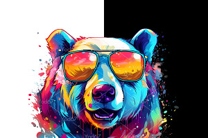 Colorful Polar Bear Wearing Glasses.