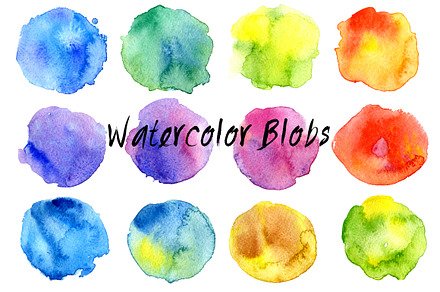 12 colorful watercolor blobs