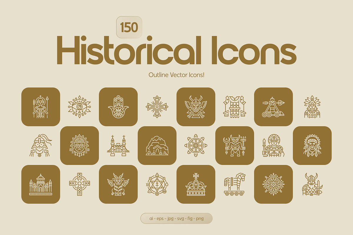 Historical Icons Set, an Outline Icon by Prosymbols (Photo 1 of 8)