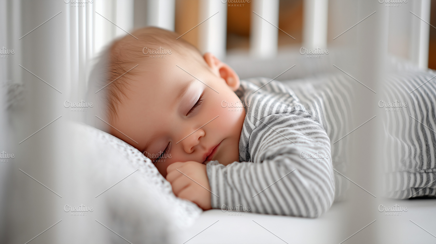 Peaceful baby sleeping in a crib, a Person Photo by MistyDay