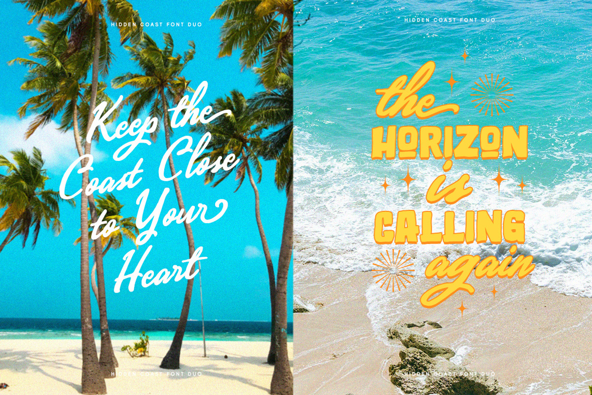 Hidden Coast – Retro Surf Font Duo, a Script Font by Letterhend Studio (Photo 2 of 11)