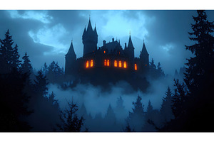 A gothic castle with glowing windows, an Architecture Photo by Igor Tichonow