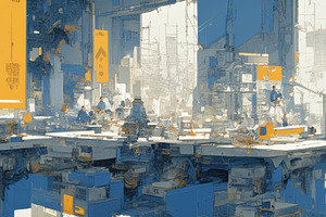 Futuristic Industrial Scene with Workers in a High-Tech Urban Environment, an Illustration by AS photostudio