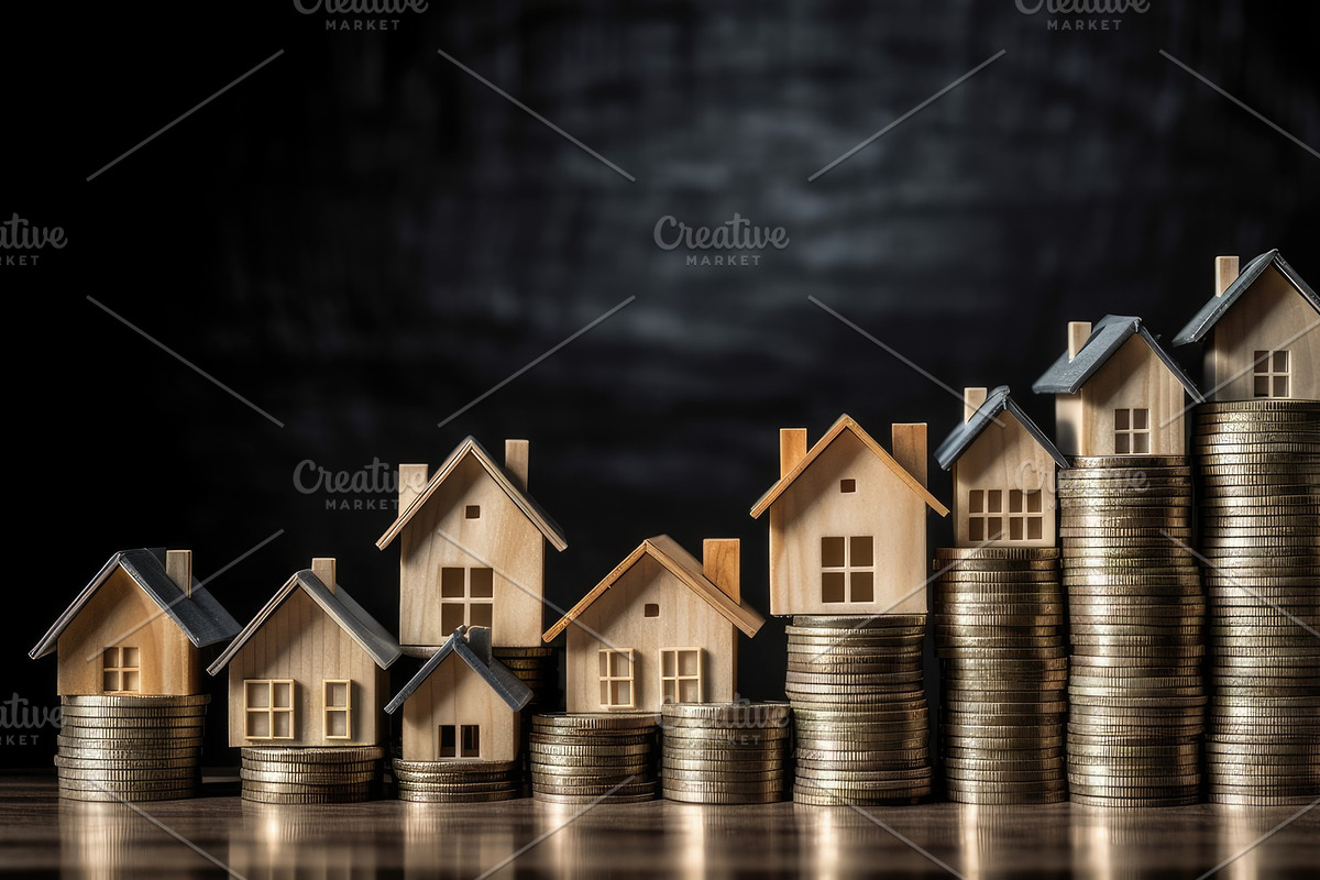 many house model on coins stack , saving for investment and real estate , Gener, an Illustration by WindWalker
