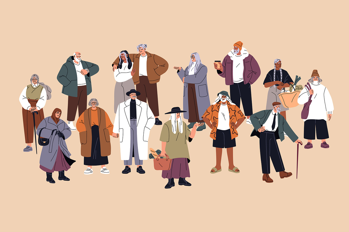 Modern senior people crowd, a Person Illustration by PaperTrident