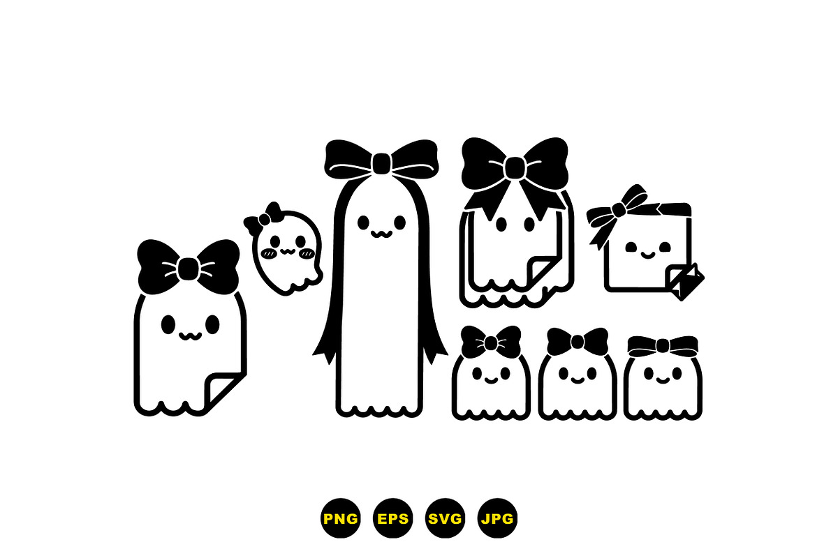 Kawaii Bow Ghost Clipart, an Illustration by designvectx (Photo 2 of 3)