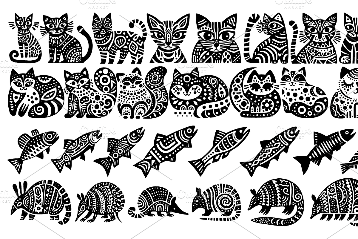 Vintage Animals and Fish Folk Art, an Illustration by devastd (Photo 10 of 30)