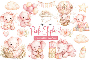Pink Baby Elephant Clipart