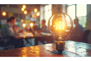Glowing light bulb on wooden table, an Abstract Photo by Igor Tichonow