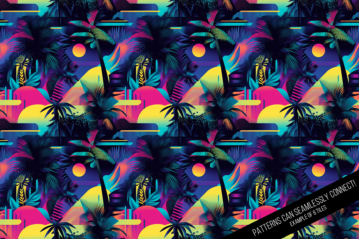 Tropical 80s Retrowave Digital Paper, a Pattern Graphic by Chromolume Studio (Photo 15 of 15)