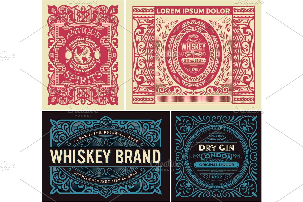 Set of 4 vintage labels  ready print, a Card Template by OneVectorStock (Photo 2 of 2)