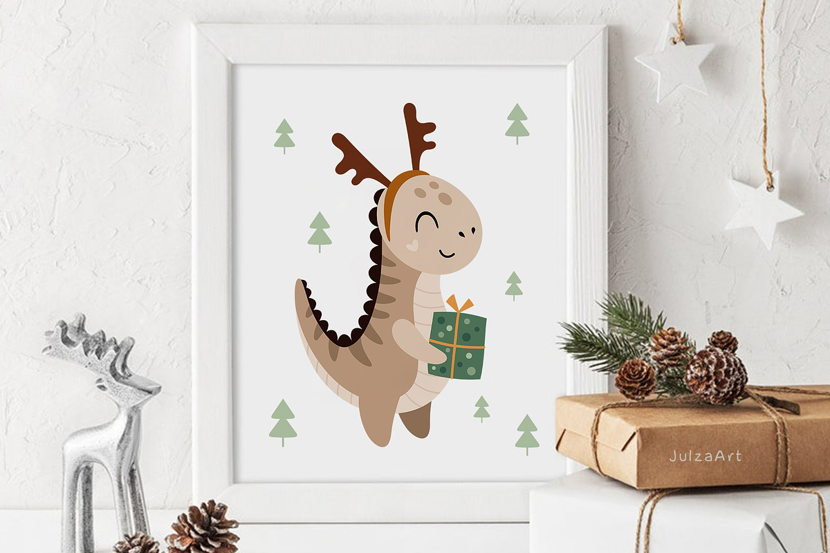 Dinosaur Christmas clipart, an Animal Illustration by JulzaArt (Photo 3 of 6)