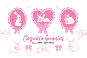 Coquette Bunnies hand drawn vectors, an Animal Illustration by yabluko_draws