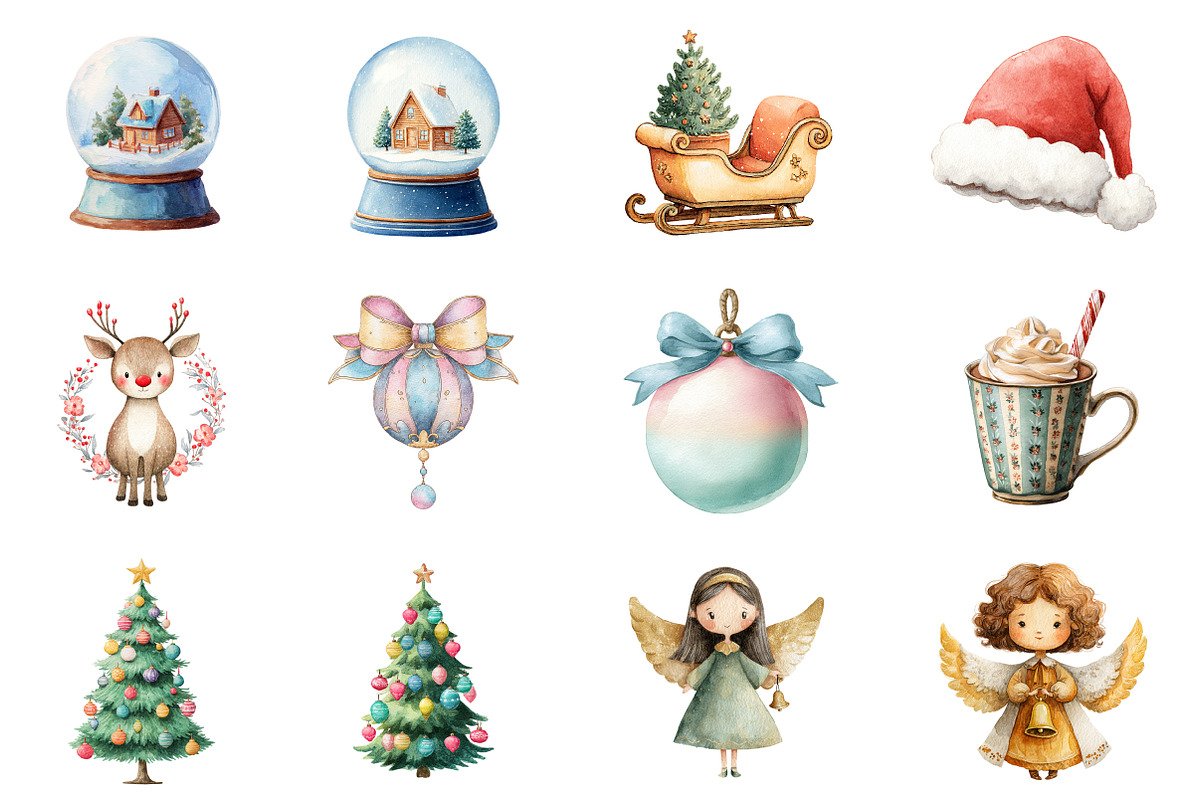 Kawaii Vintage Christmas Clipart, an Illustration by Design Market (Photo 2 of 3)