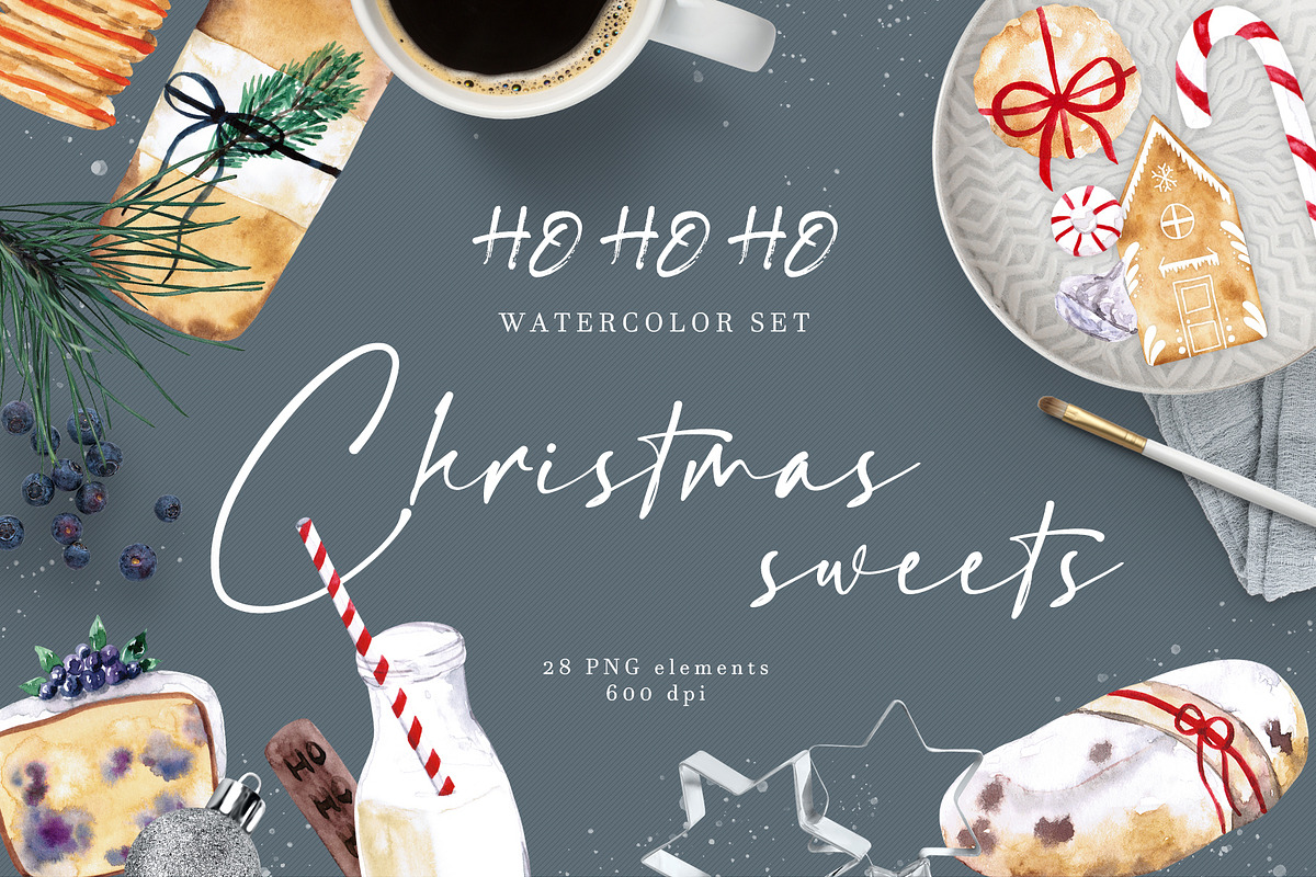 HOHOHO Christmas watercolor BUNDLE, a Seasonal Illustration by LeriaArt watercolor (Photo 4 of 24)