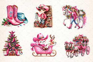 Pink Christmas Cowboy Clipart PNG