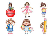 Watercolor Cute Girl Back to School, an Illustration by Daily.Designs (Thumbnail 3 of 5)