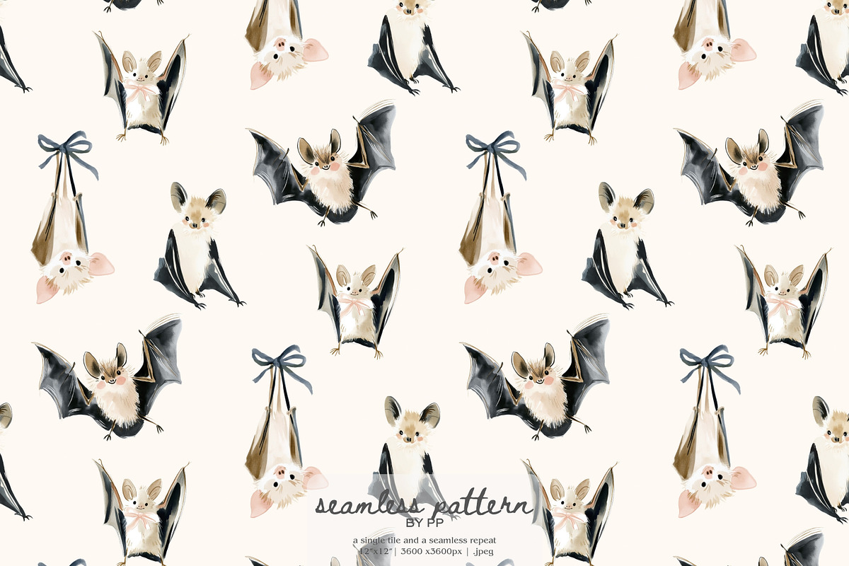 watercolor bat seamless pattern, a Pattern Graphic by Pink Studio Art (Photo 1 of 4)
