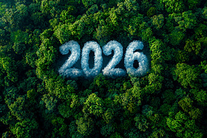 Cloud-formed 2026 numbers emerging from lush green forest canopy, a Background Photo by José Manuel Gelpi