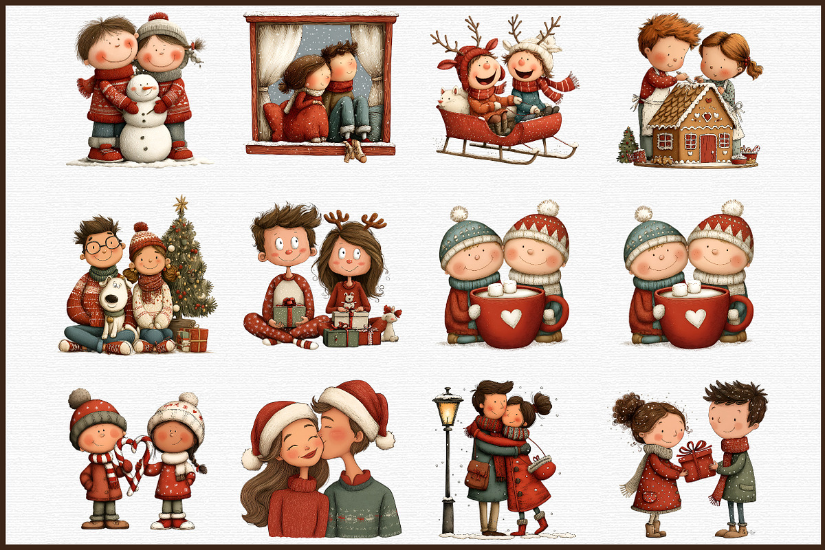 Watercolor Christmas Couple Clipart, an Animal Illustration by Sublimation Artist (Photo 3 of 6)