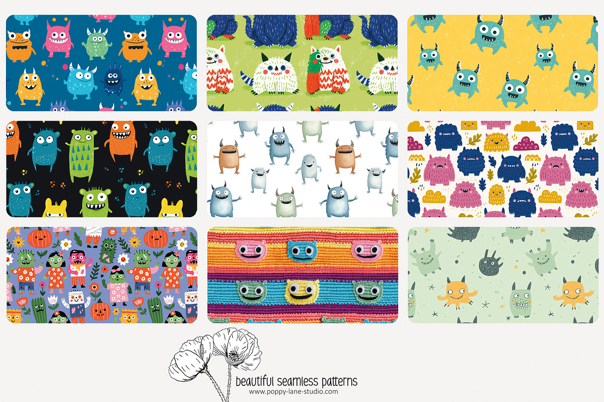 70 (kids) monster seamless pattern, a Pattern Graphic by Poppy Lane Studio (Photo 7 of 10)
