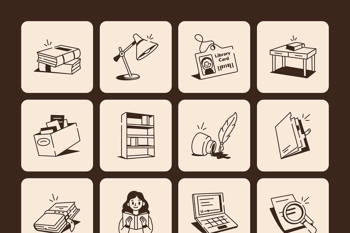 Library Drawing Illustration Set, an Outline Icon by Vectors Market (Photo 7 of 8)