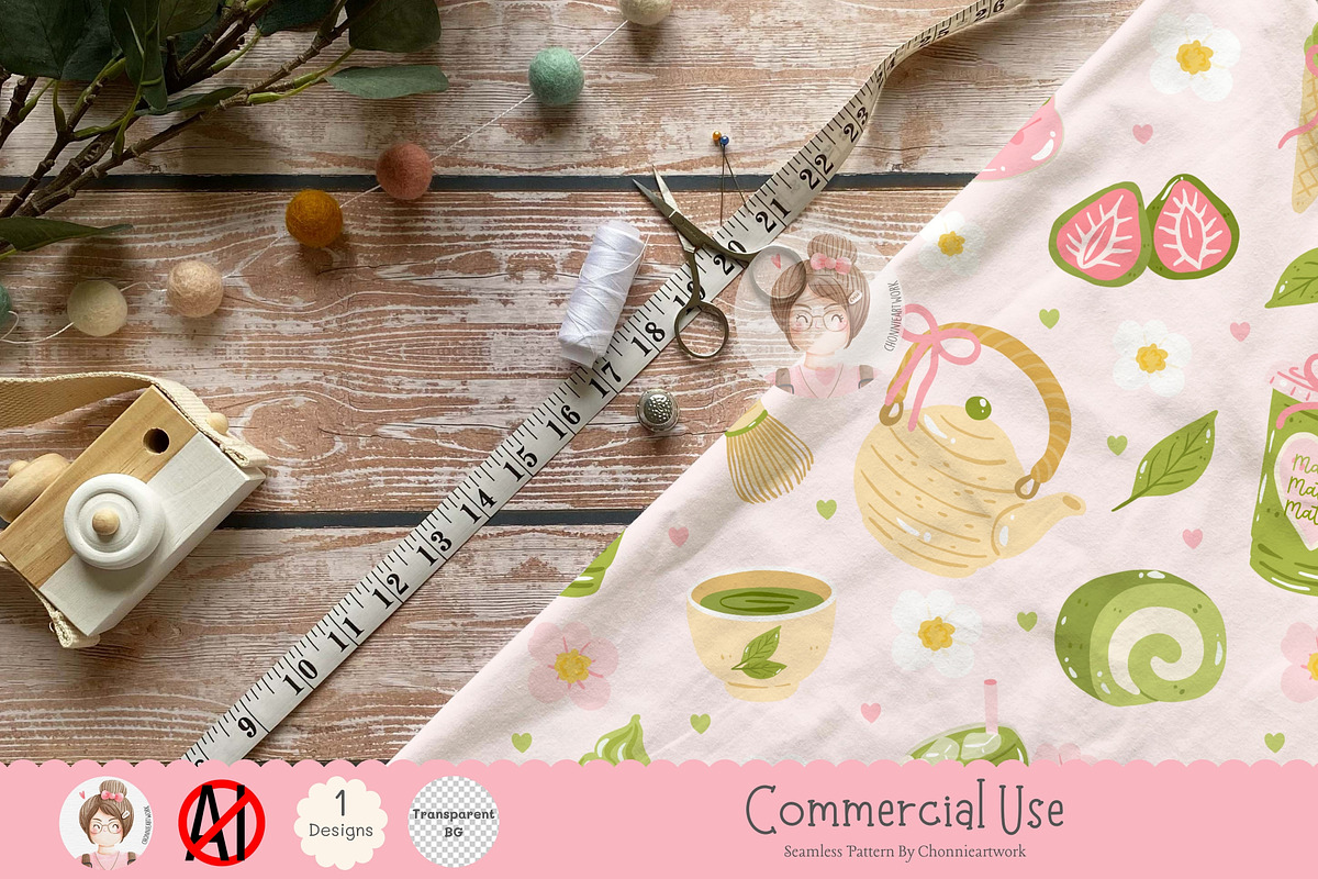 Matcha Green Tea Seamless Pattern, a Pattern Graphic by Chonnieartwork