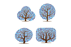 Abstract maple leaves blue trees