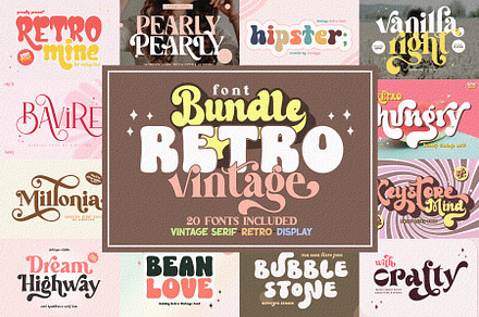 Retro Font Bundle - 20 Vintage Fonts, a Serif Font by Airotype