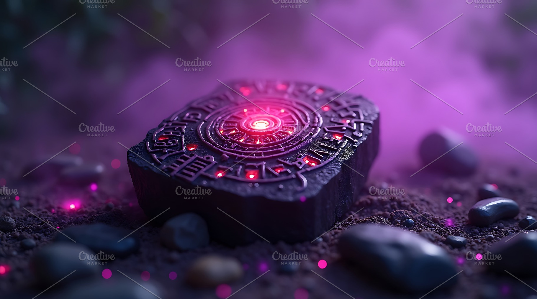 Ancient mystical stone with glowing, an Abstract Photo by Artonix