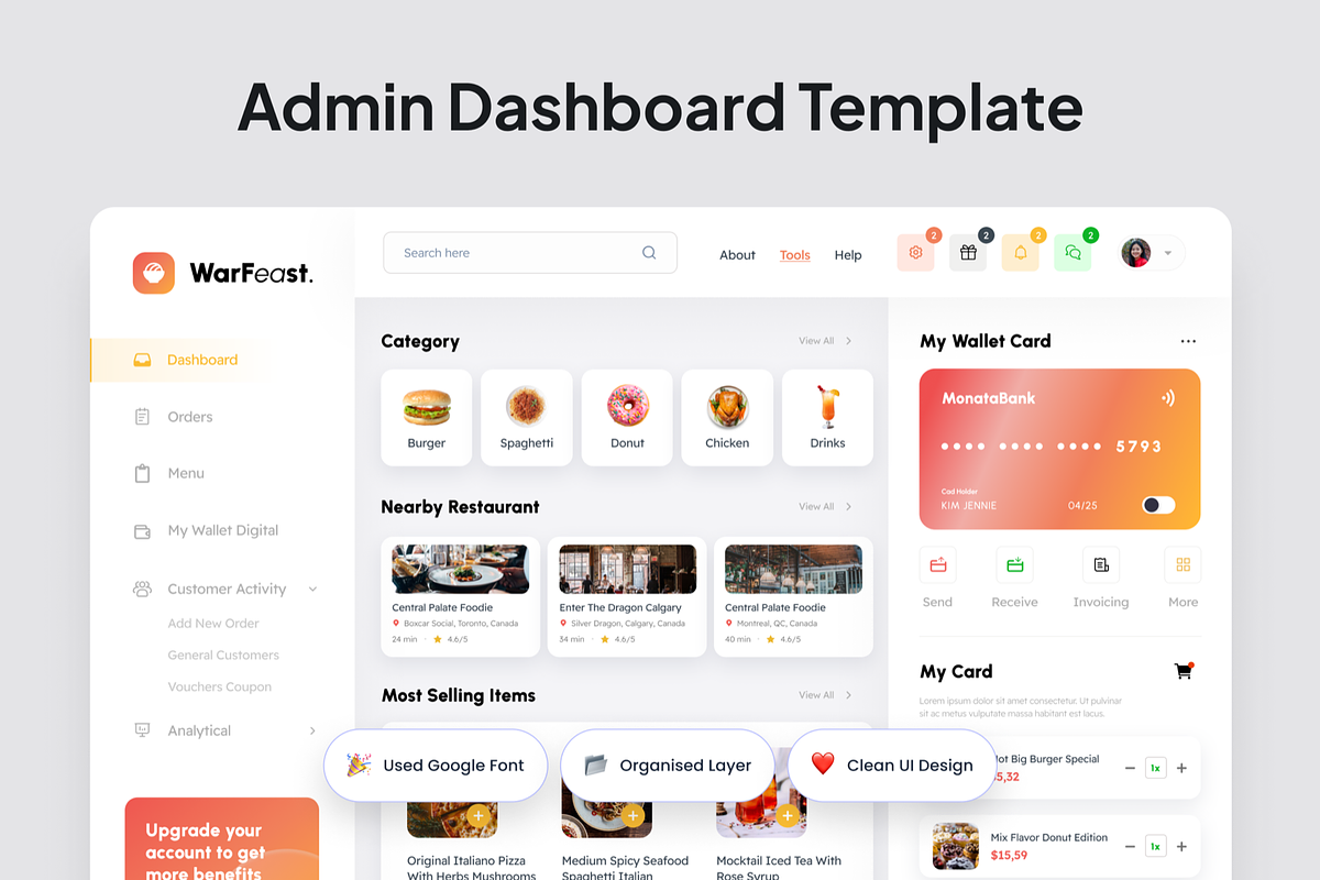 WarFeast Food Order Admin Dashboard, a Websites & App Template by SquidPixey (Photo 2 of 5)