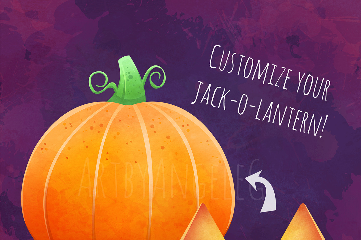 Halloween Pumkins PNG clipart Pack, a Seasonal Illustration by Art by Angele G (Photo 3 of 6)