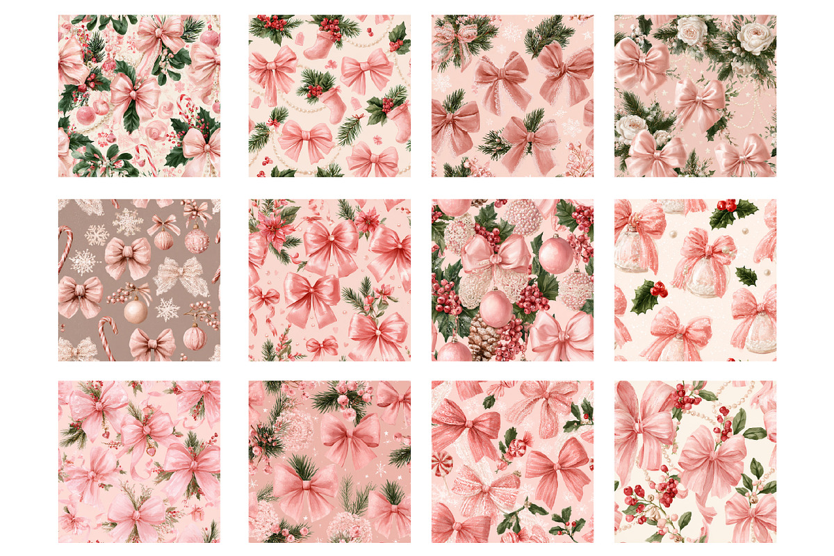 Coquette Pink Christmas Bow Seamless, a Pattern Graphic by Design Market (Photo 2 of 4)