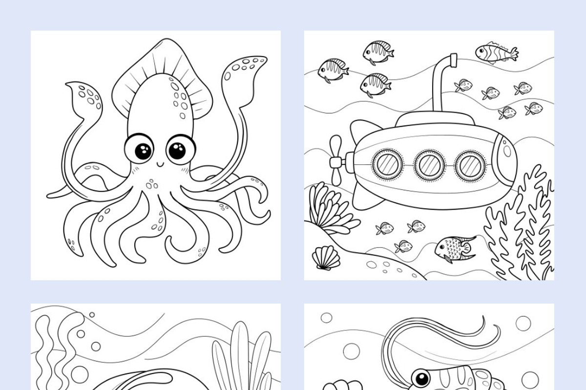 50 Printable Ocean Coloring Pages, an Animal Illustration by LikaYu (Photo 3 of 9)