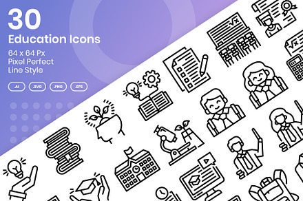 30 Education Icons - Line, an Outline Icon by Kmg Design