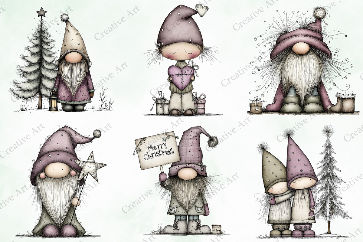 Whimsical Christmas Gnome Clipart, an Illustration by Creative Art (Photo 6 of 10)
