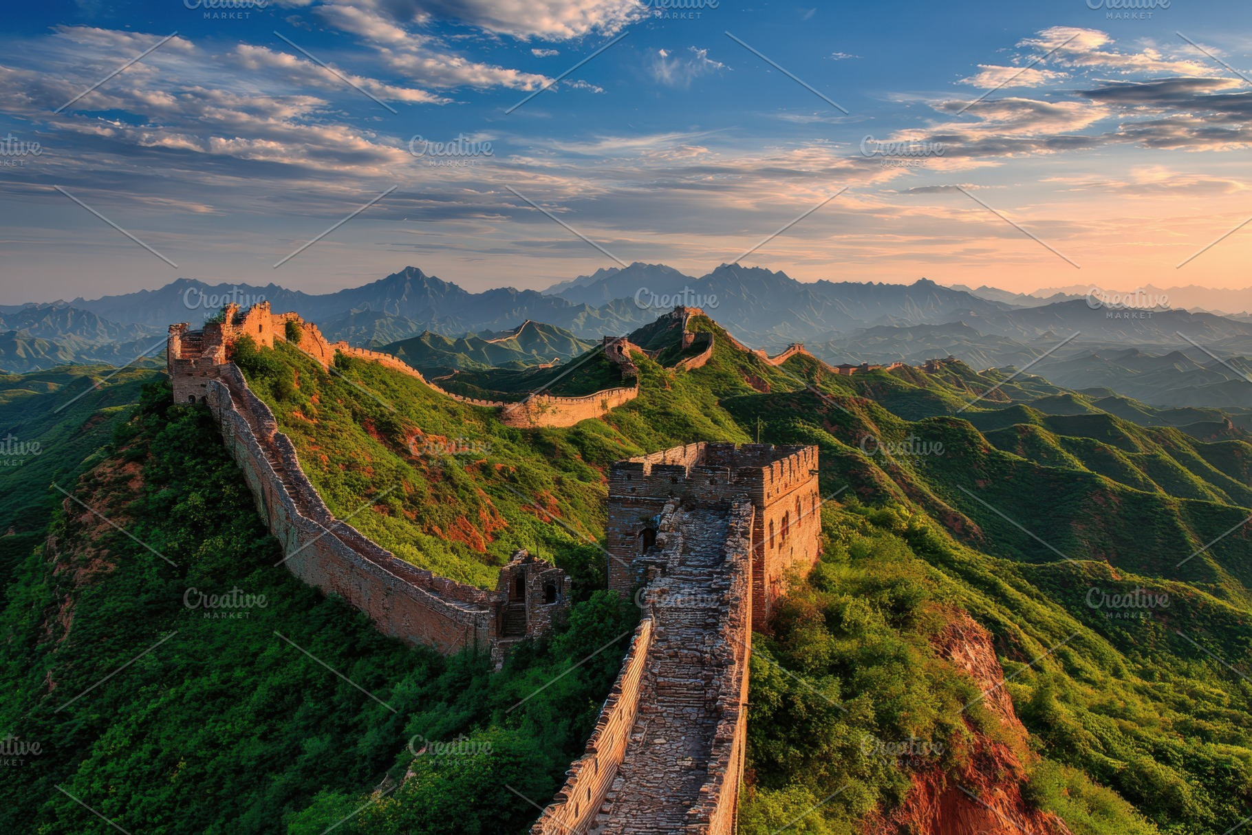 Majestic Great Wall of China sunset, a Photo by Pixeness Studio