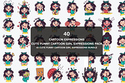 Cute Cartoon Girl Expressions Pack, an Education Illustration by naem021 (Thumbnail 1 of 5)