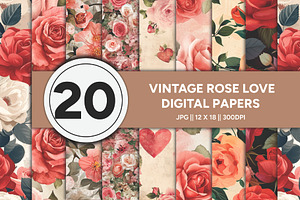 Vintage Rose Love Digital Papers