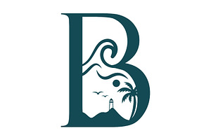 Letter B logo featuring beach